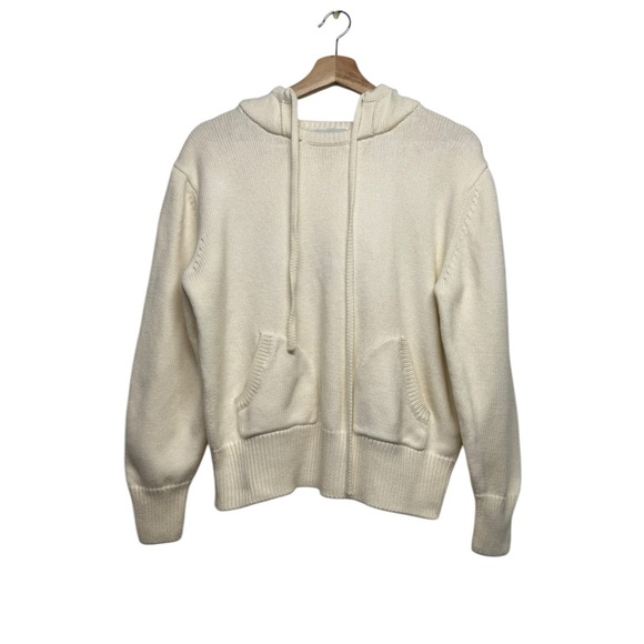 BEAU SOUCI 100% Virgin Wool Knit Hoodie Cream S - Picture 1 of 8